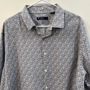 Cremieux 2XL 100% cotton paisley l/s button down in grey and white